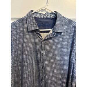 Robert Graham Shirt Mens 2XL Blue Geometric Pattern Flip Cuff Button Up Casual